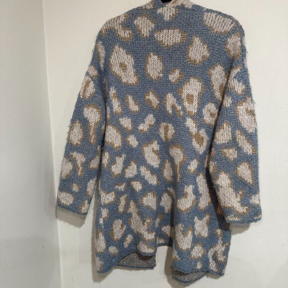 Davi & Dani Leopard‎ Open Front Long Sleeve Cardigan Pockets Shimmer Womens M - Picture 2 of 7
